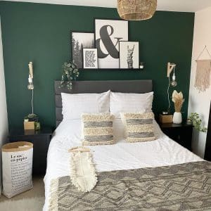 Scandinavian Bedroom with Green Wall