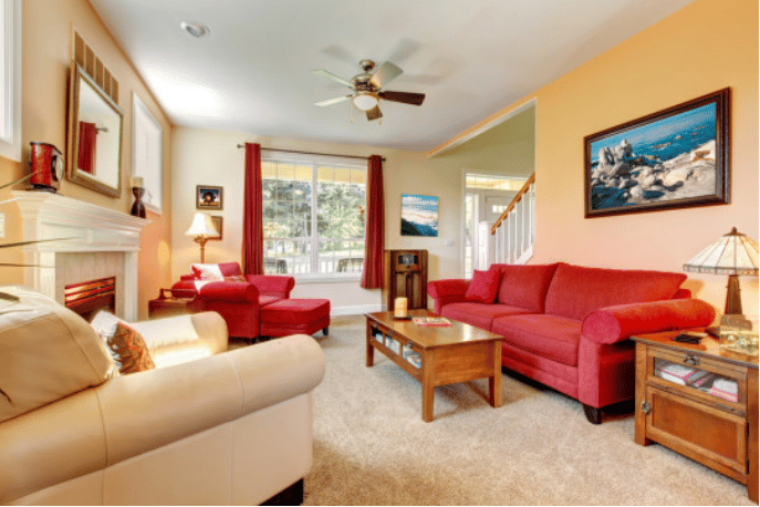 Red Blue And Beige Living Room